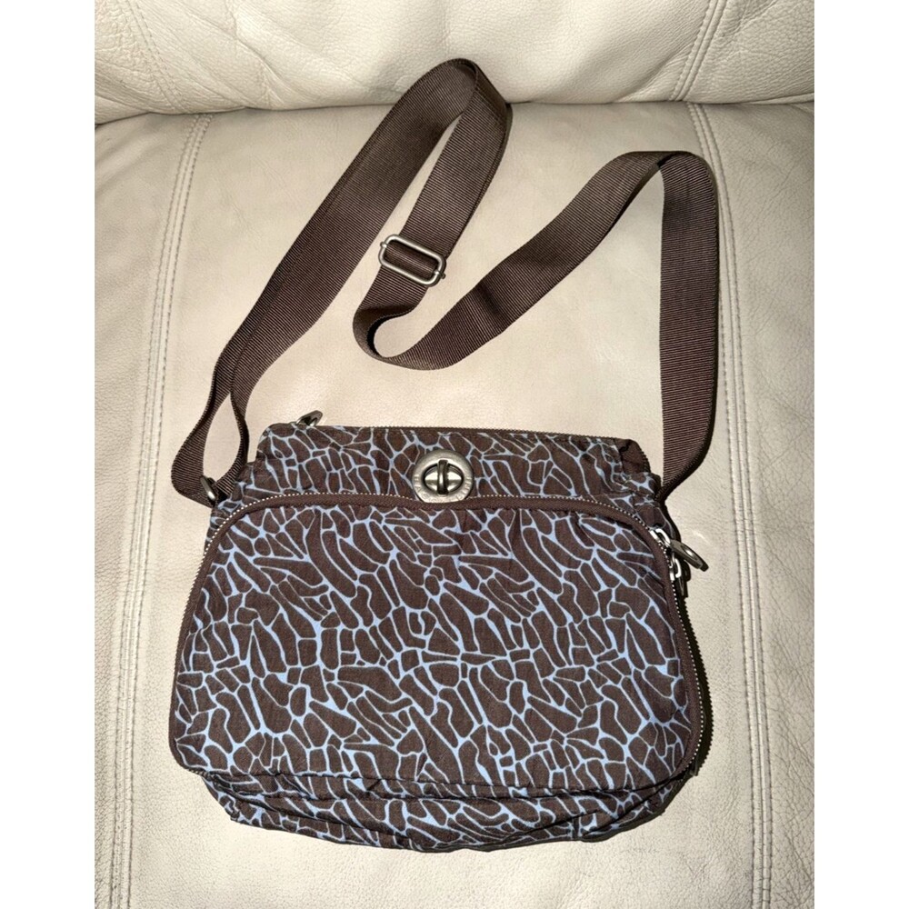 Baggallini Crossbody Bag Turnlock Nylon Zip Around Brown